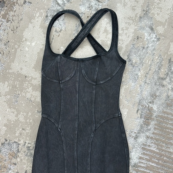 Noam Dress Anouk Black Grey Cross Back Corset Midi Bodycon Cocktail Revolve XS - Picture 2 of 4